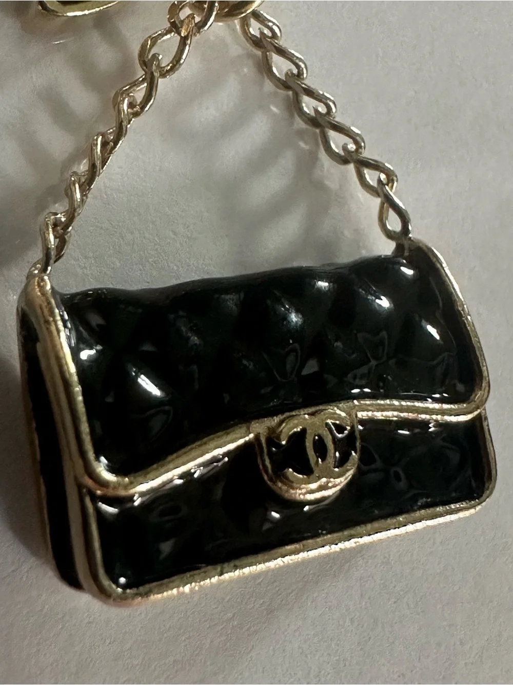 CHANEL B13S Enamel Quilted Flap Bag CC Clover Charm Necklace
